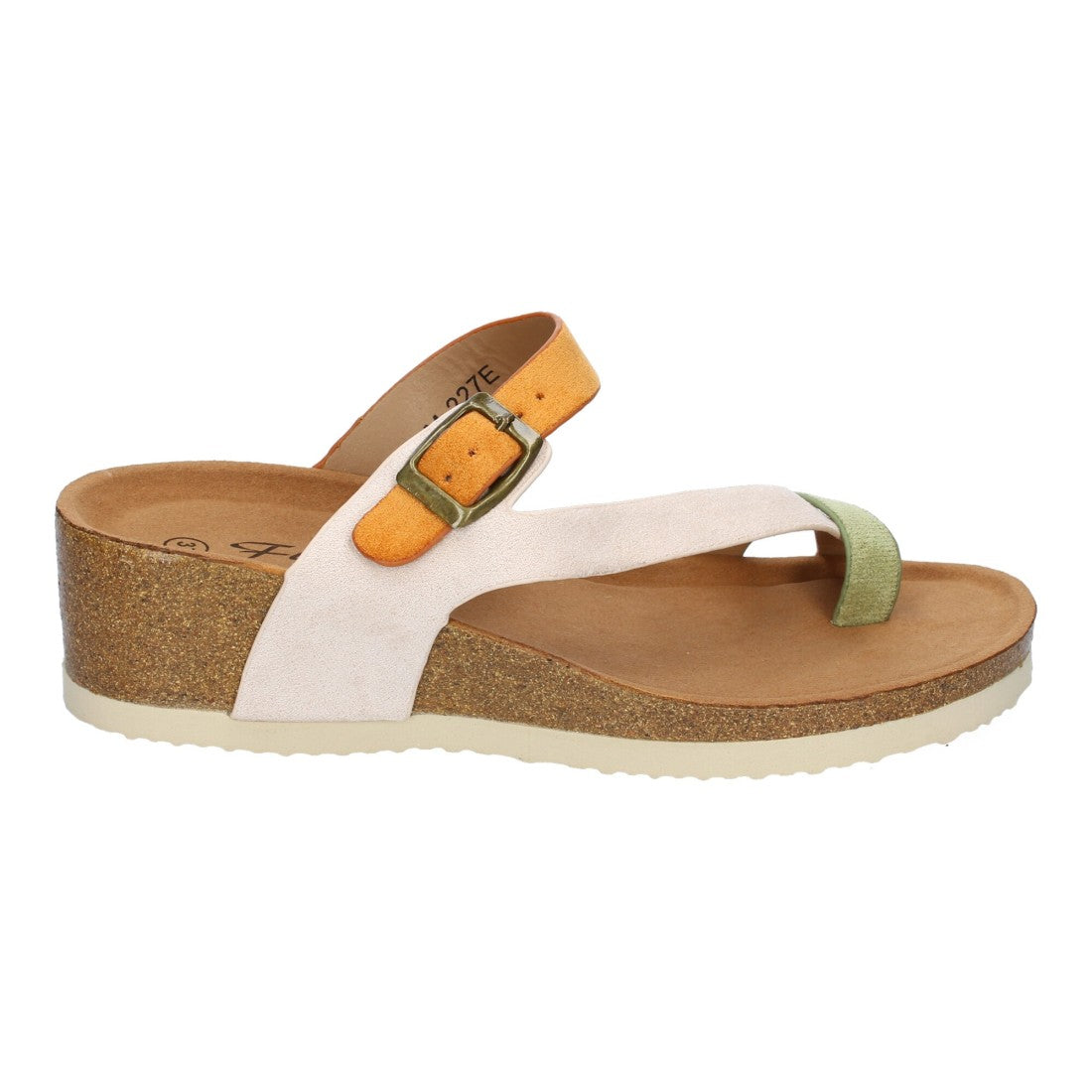 Sandalia de Cuña para Mujer,  Planta Bio, Estilo de Esclava con Hebilla - M-227C-Camel