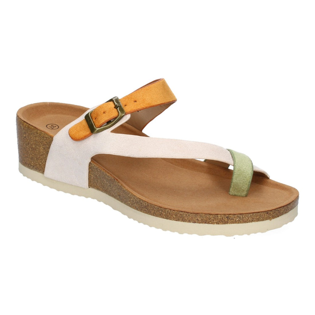 Sandalia de Cuña para Mujer,  Planta Bio, Estilo de Esclava con Hebilla - M-227C-Camel