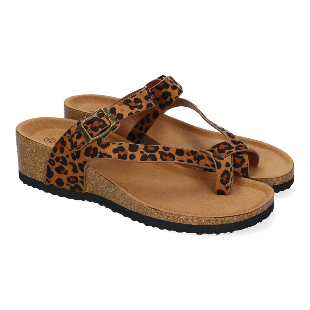 Sandalia de Cuña para Mujer,  Planta Bio, Estilo de Esclava con Hebilla - M-227C-Leopardo