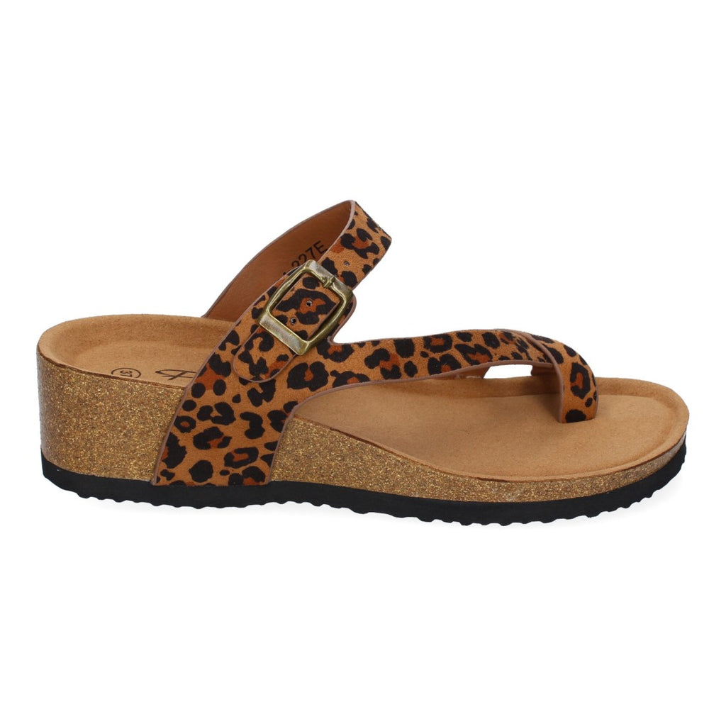 Sandalia de Cuña para Mujer,  Planta Bio, Estilo de Esclava con Hebilla - M-227C-Leopardo