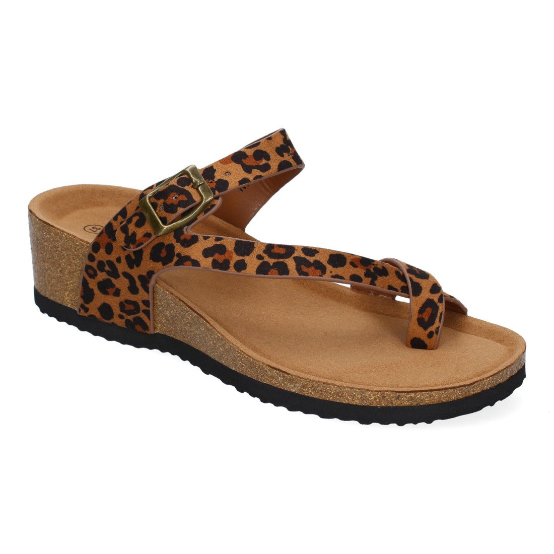 Sandalia de Cuña para Mujer,  Planta Bio, Estilo de Esclava con Hebilla - M-227C-Leopardo