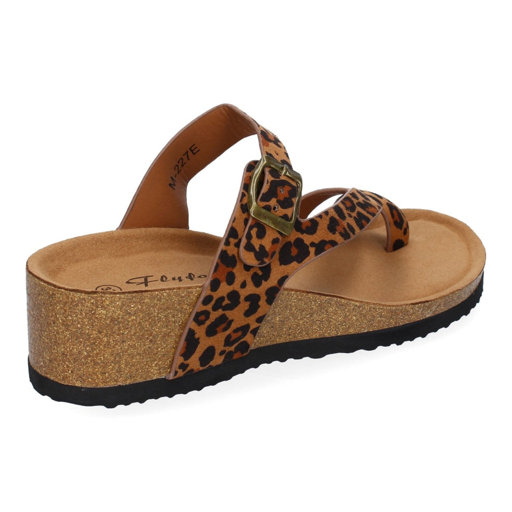 Sandalia de Cuña para Mujer,  Planta Bio, Estilo de Esclava con Hebilla - M-227C-Leopardo