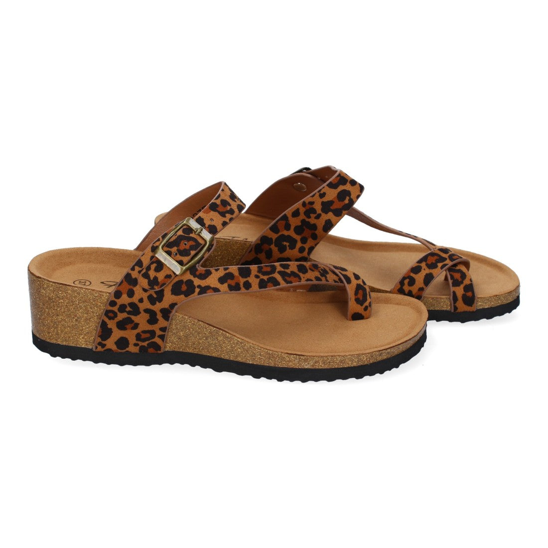 Sandalia de Cuña para Mujer,  Planta Bio, Estilo de Esclava con Hebilla - M-227C-Leopardo