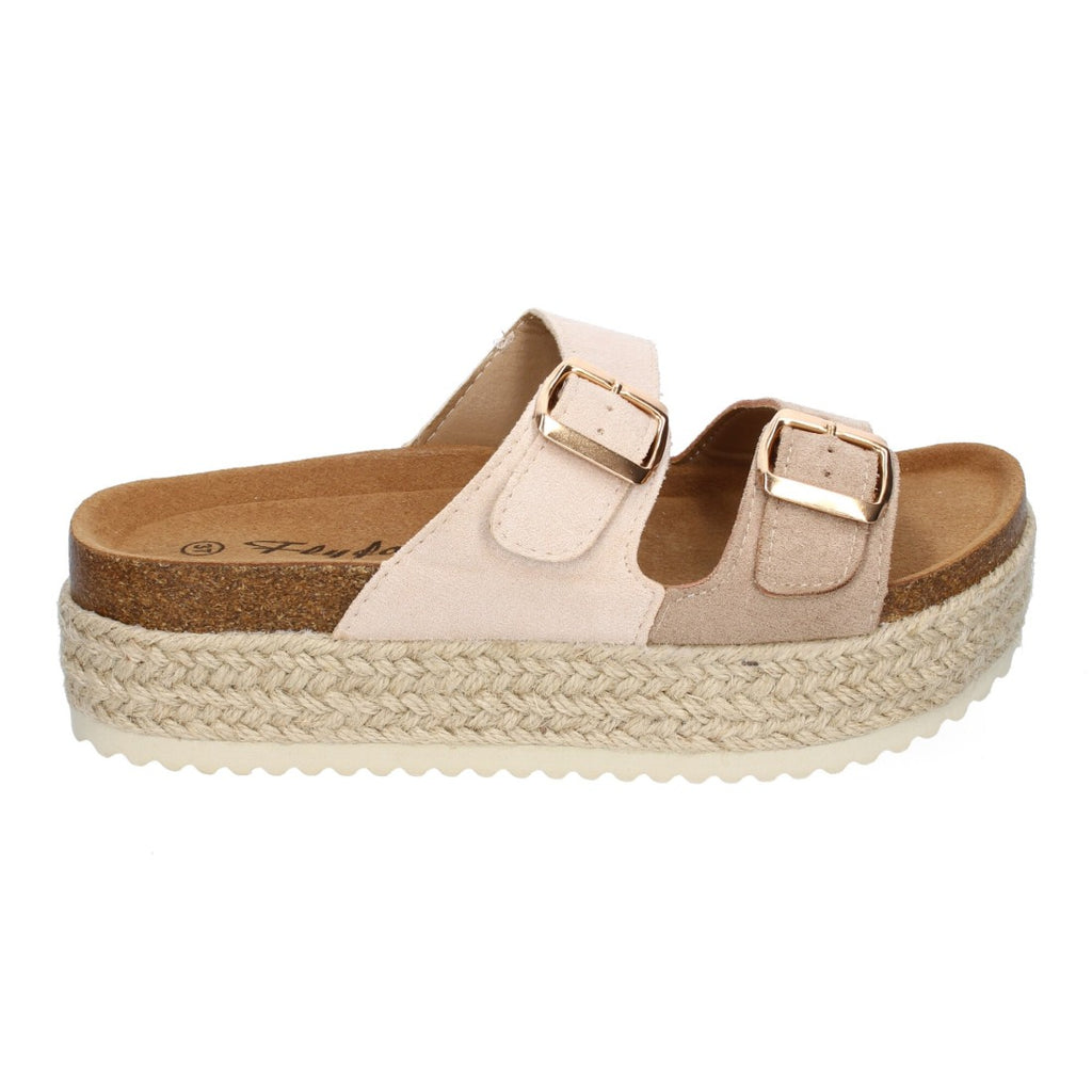 Sandalia plataforma yute doble Hebilla - M-239-Nude