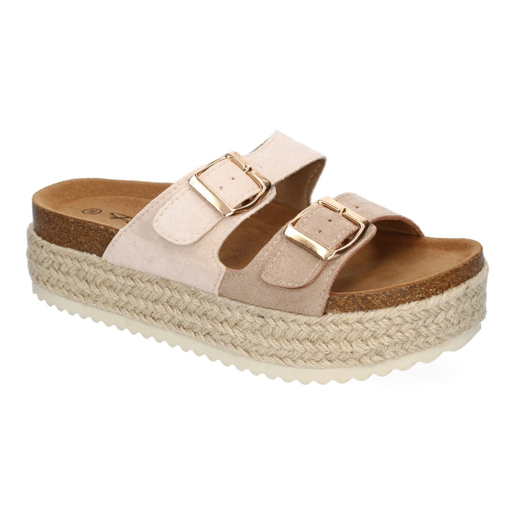 Sandalia plataforma yute doble Hebilla - M-239-Nude