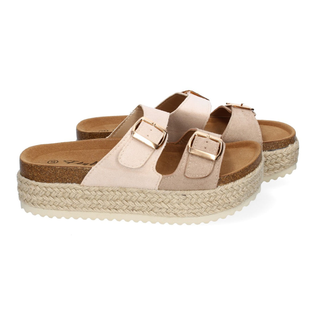 Sandalia plataforma yute doble Hebilla - M-239-Nude