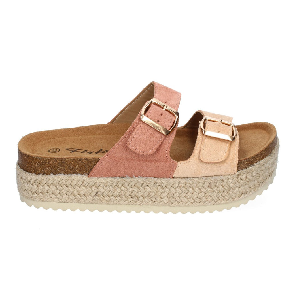 Sandalia plataforma yute doble Hebilla - M-239-Rosa