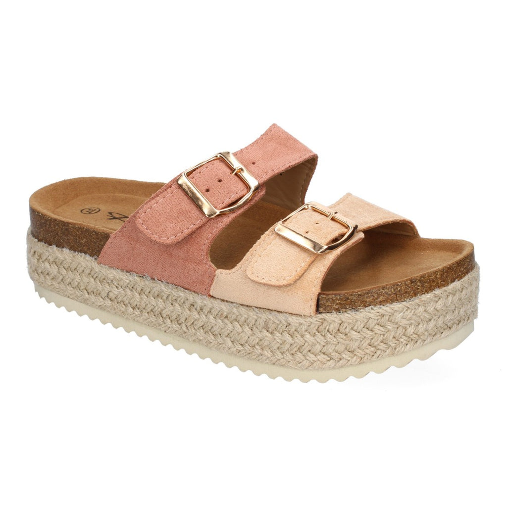 Sandalia plataforma yute doble Hebilla - M-239-Rosa