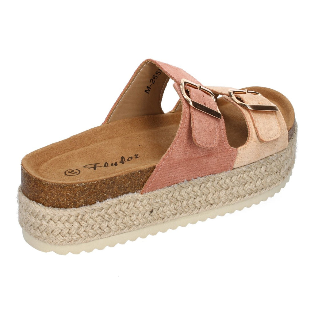 Sandalia plataforma yute doble Hebilla - M-239-Rosa