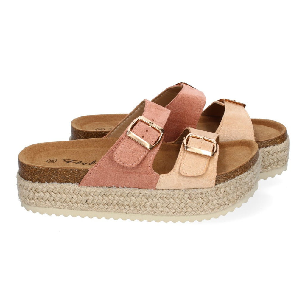 Sandalia plataforma yute doble Hebilla - M-239-Rosa