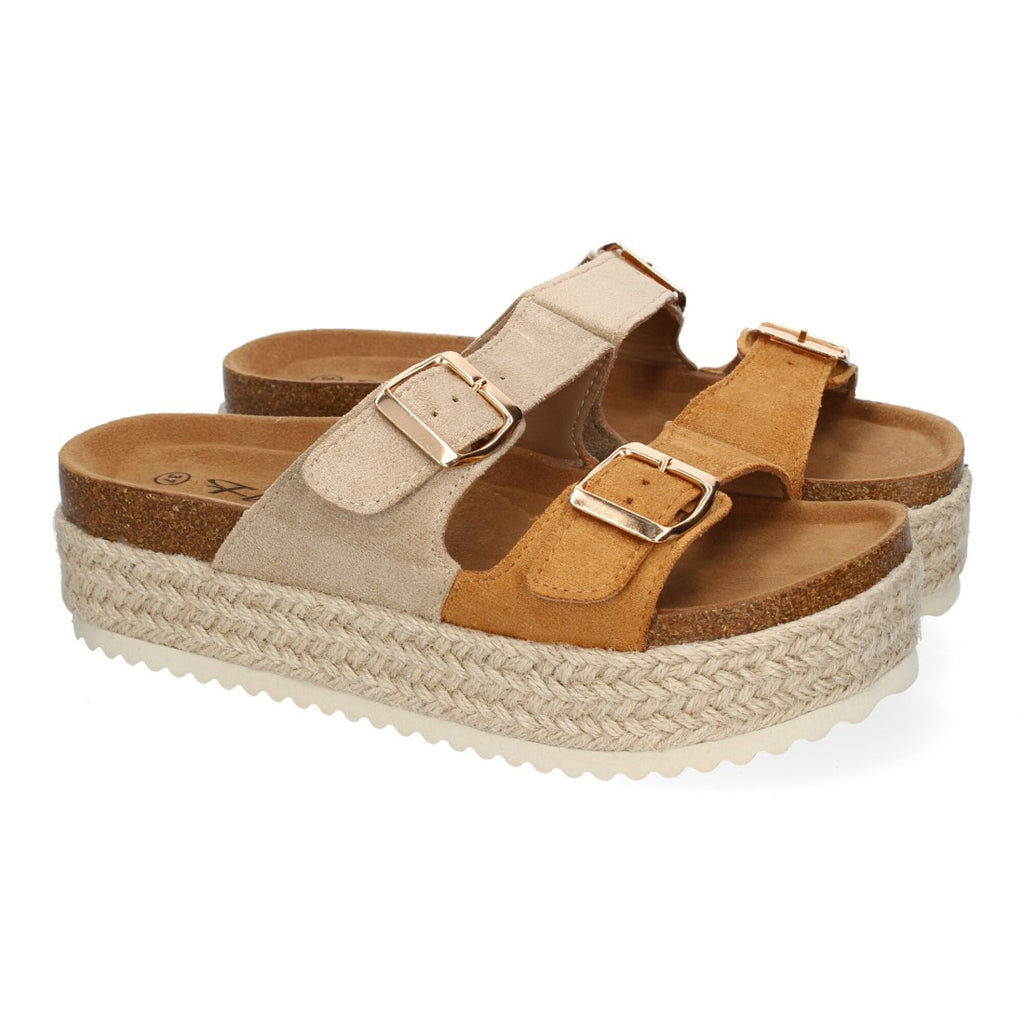 Sandalia plataforma yute doble Hebilla - M-239-Kaki