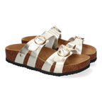 Sandalias Planas para Mujer con Doble Hebilla Ajustable – Diseño Bio Moderno y Cómodo  -Oro