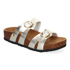 Sandalias Planas para Mujer con Doble Hebilla Ajustable – Diseño Bio Moderno y Cómodo  -Oro