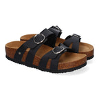Sandalias Planas para Mujer con Doble Hebilla Ajustable – Diseño Bio Moderno y Cómodo  -Negro