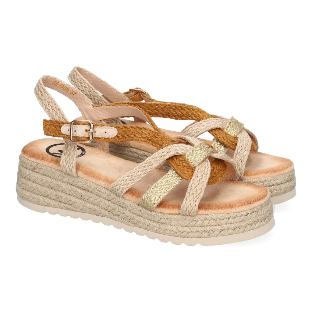 Sandalia de Plataforma con Tiras Cruzadas -Camel