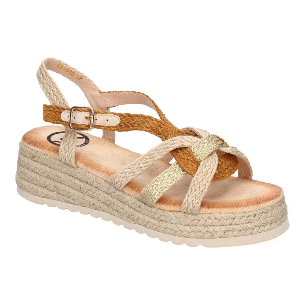 Sandalia de Plataforma con Tiras Cruzadas -Camel