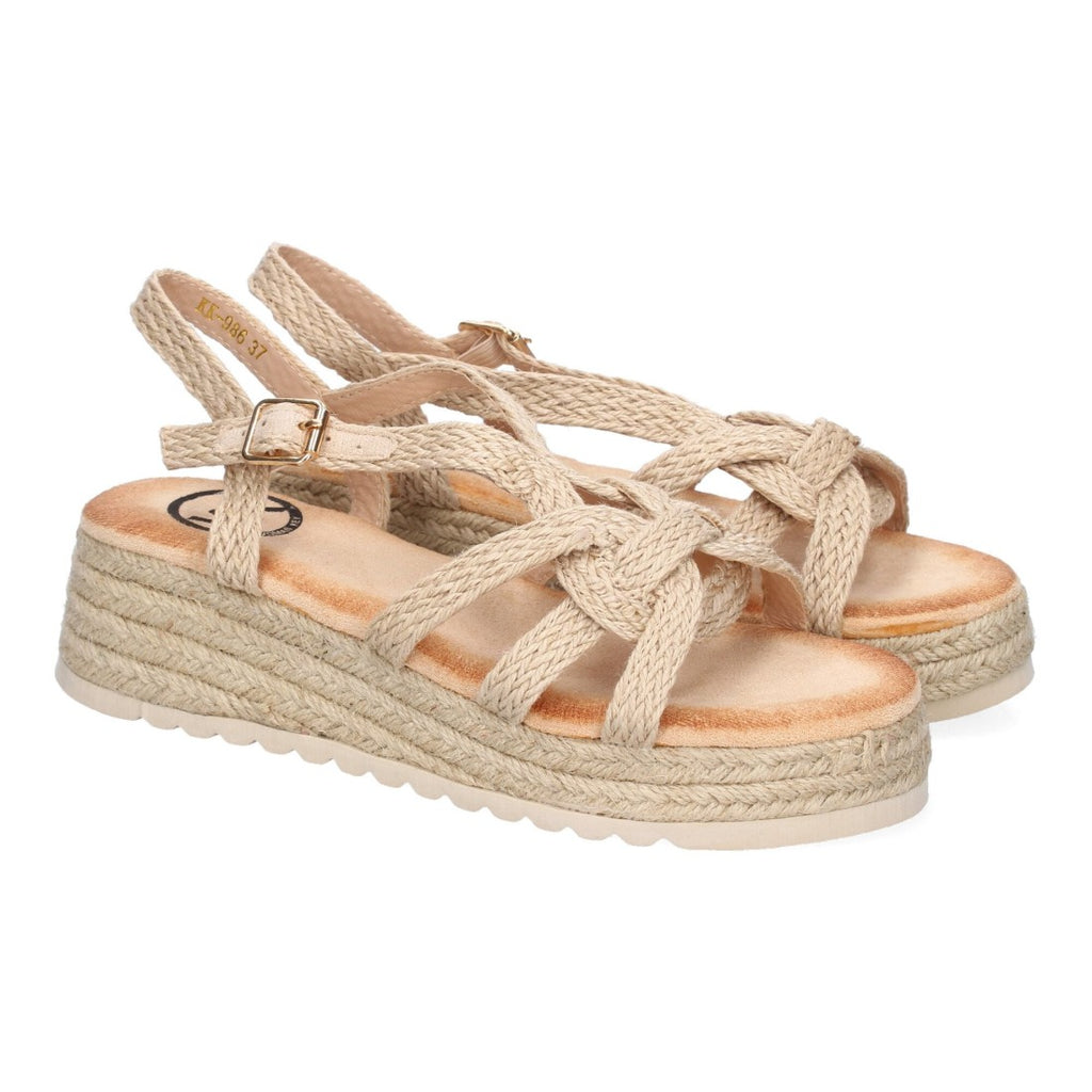 Sandalia de Plataforma con Tiras Cruzadas -Beige