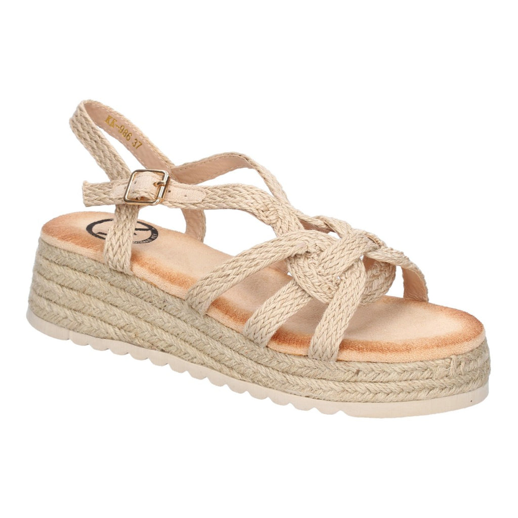 Sandalia de Plataforma con Tiras Cruzadas -Beige