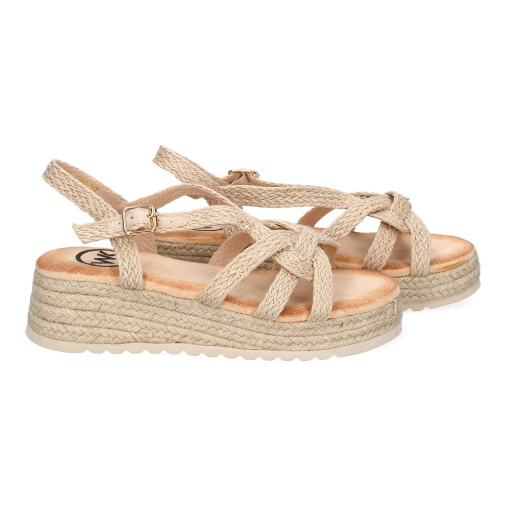 Sandalia de Plataforma con Tiras Cruzadas -Beige
