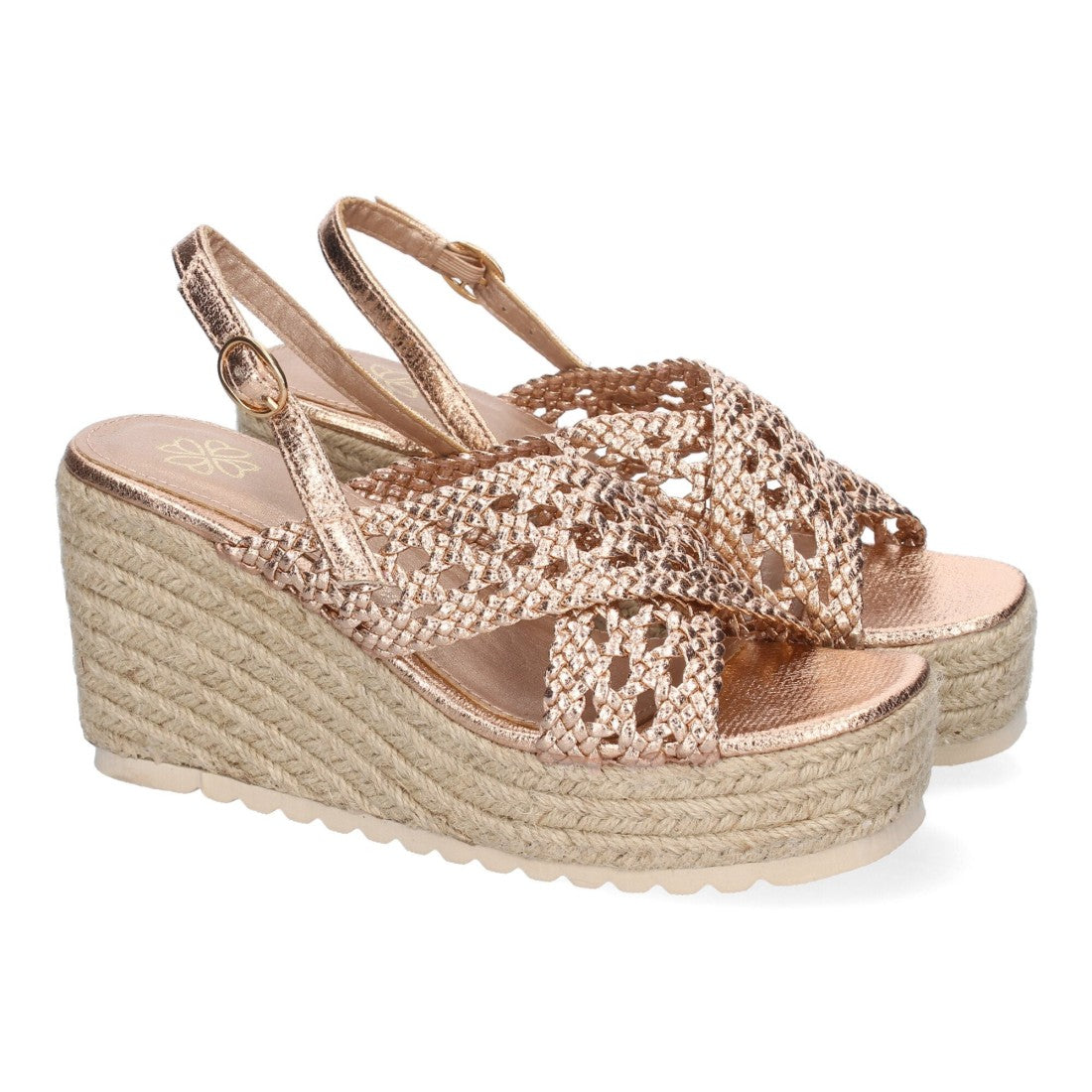 Sandalia de Cuña en jute – Pala Trenzada y Hebilla Ajustable - Champan