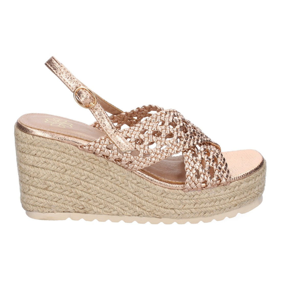 Sandalia de Cuña en jute – Pala Trenzada y Hebilla Ajustable - Champan