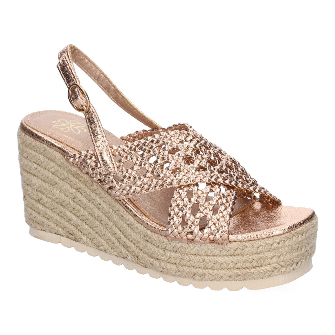 Sandalia de Cuña en jute – Pala Trenzada y Hebilla Ajustable - Champan