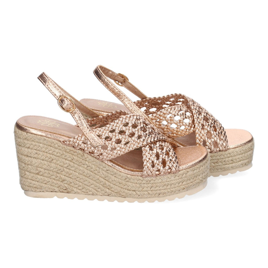 Sandalia de Cuña en jute – Pala Trenzada y Hebilla Ajustable - Champan