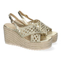 Sandalia de Cuña en jute – Pala Trenzada y Hebilla Ajustable -Oro
