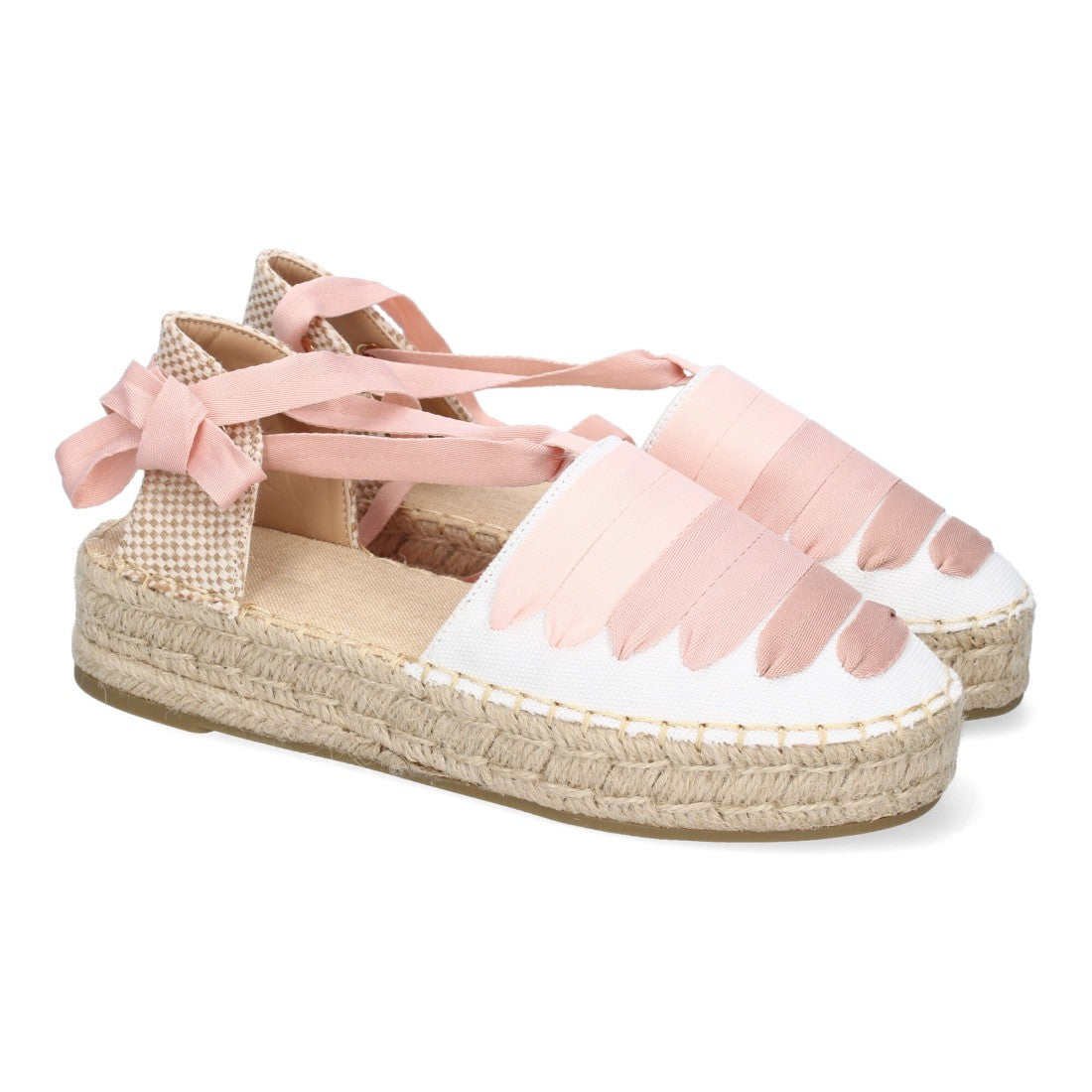 Alpargata Plana Valenciana con Cintas Decorativas Rosas para Mujer