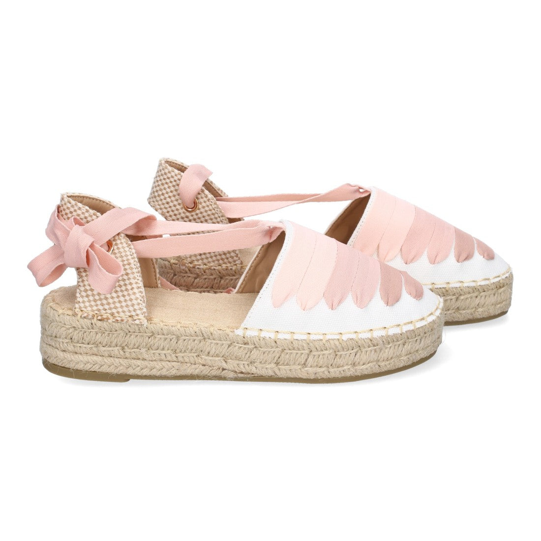 Alpargata Plana Valenciana con Cintas Decorativas Rosas para Mujer