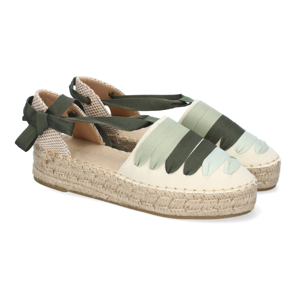 Alpargata Plana Valenciana con Cintas Decorativas Verdes para Mujer