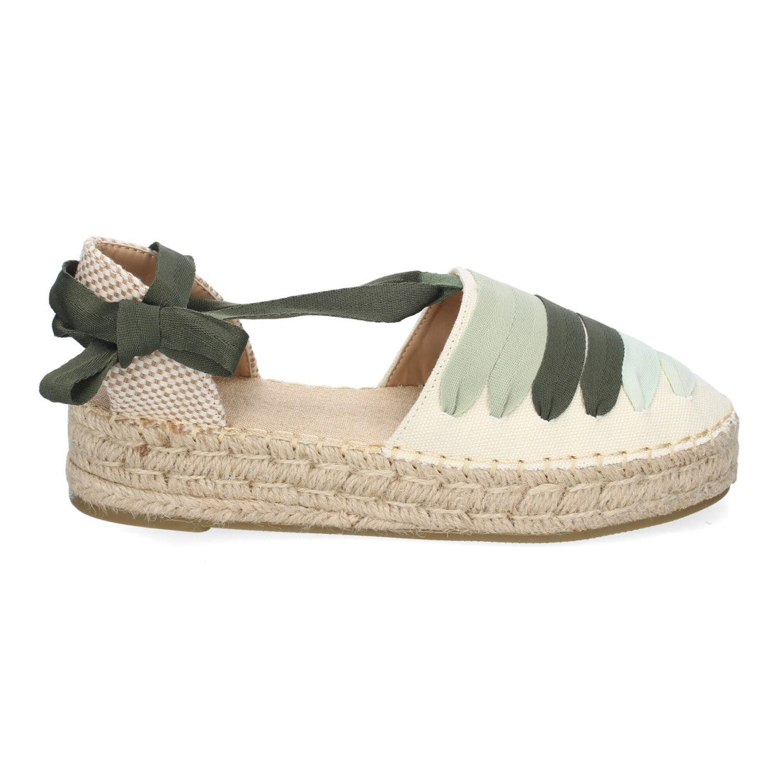 Alpargata Plana Valenciana con Cintas Decorativas Verdes para Mujer