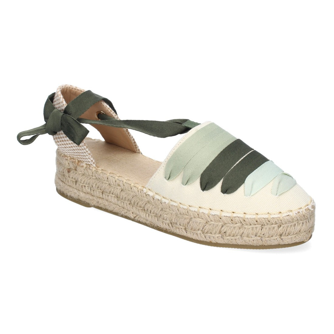 Alpargata Plana Valenciana con Cintas Decorativas Verdes para Mujer