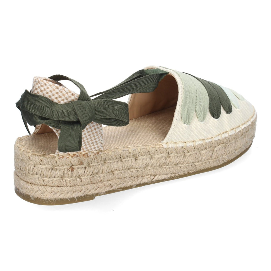 Alpargata Plana Valenciana con Cintas Decorativas Verdes para Mujer