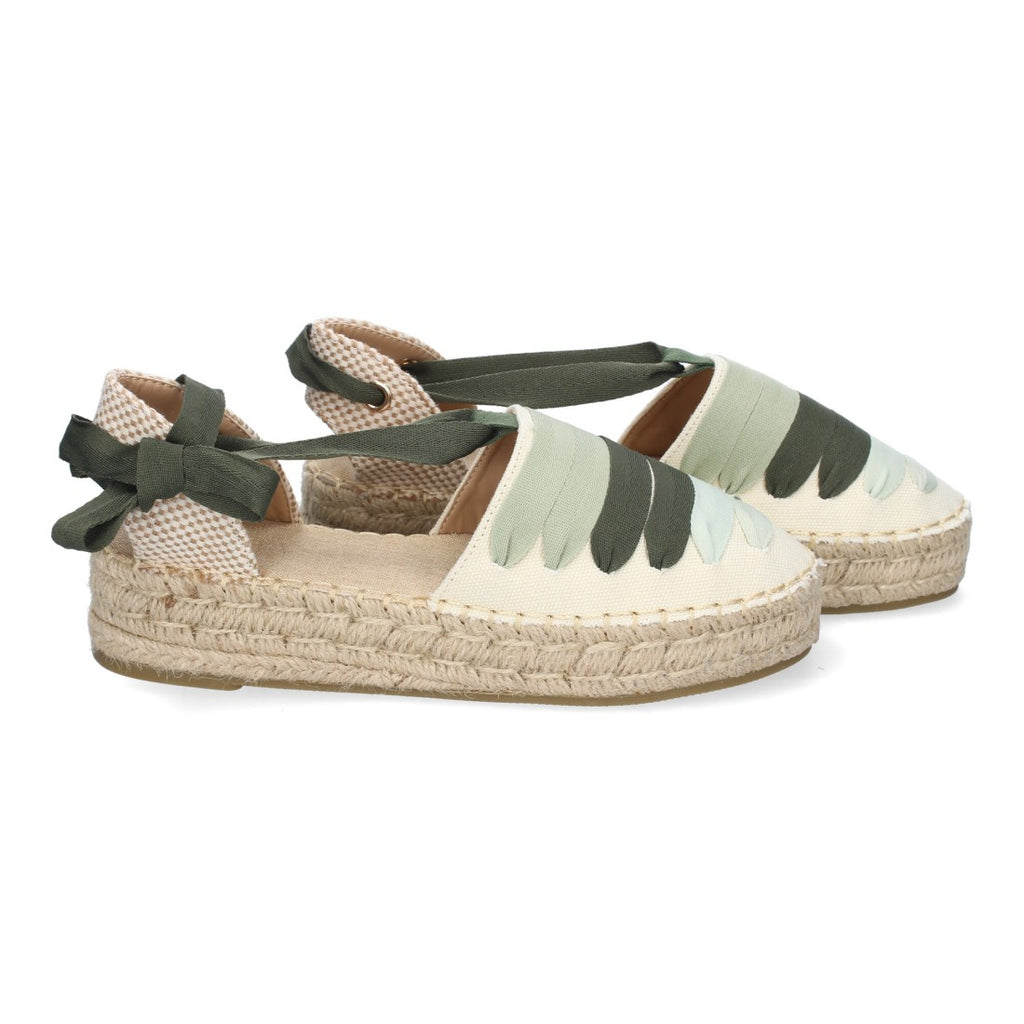 Alpargata Plana Valenciana con Cintas Decorativas Verdes para Mujer