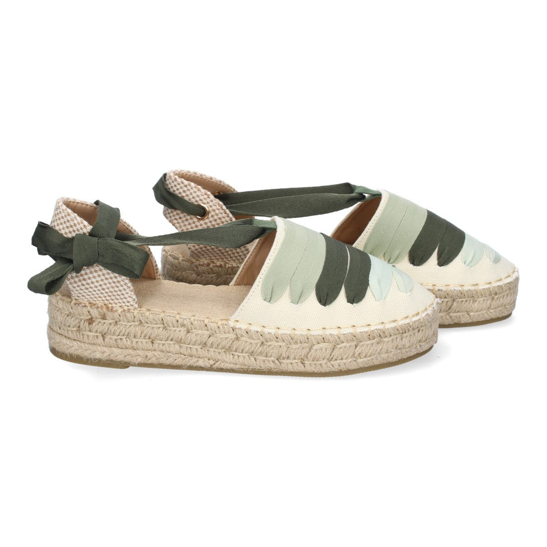 Alpargata Plana Valenciana con Cintas Decorativas Verdes para Mujer