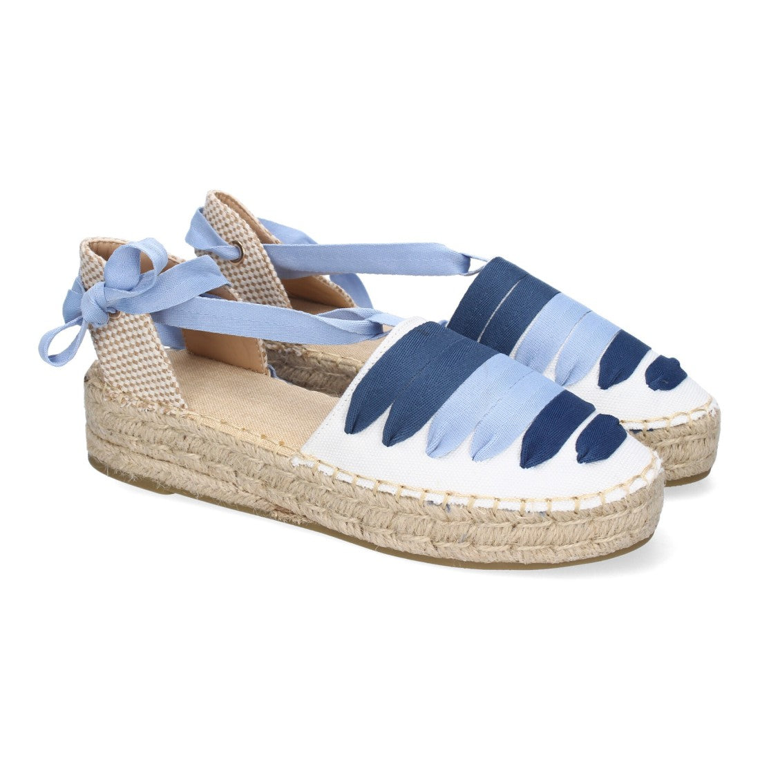 Alpargata Plana Valenciana con Cintas Decorativas Azules para Mujer