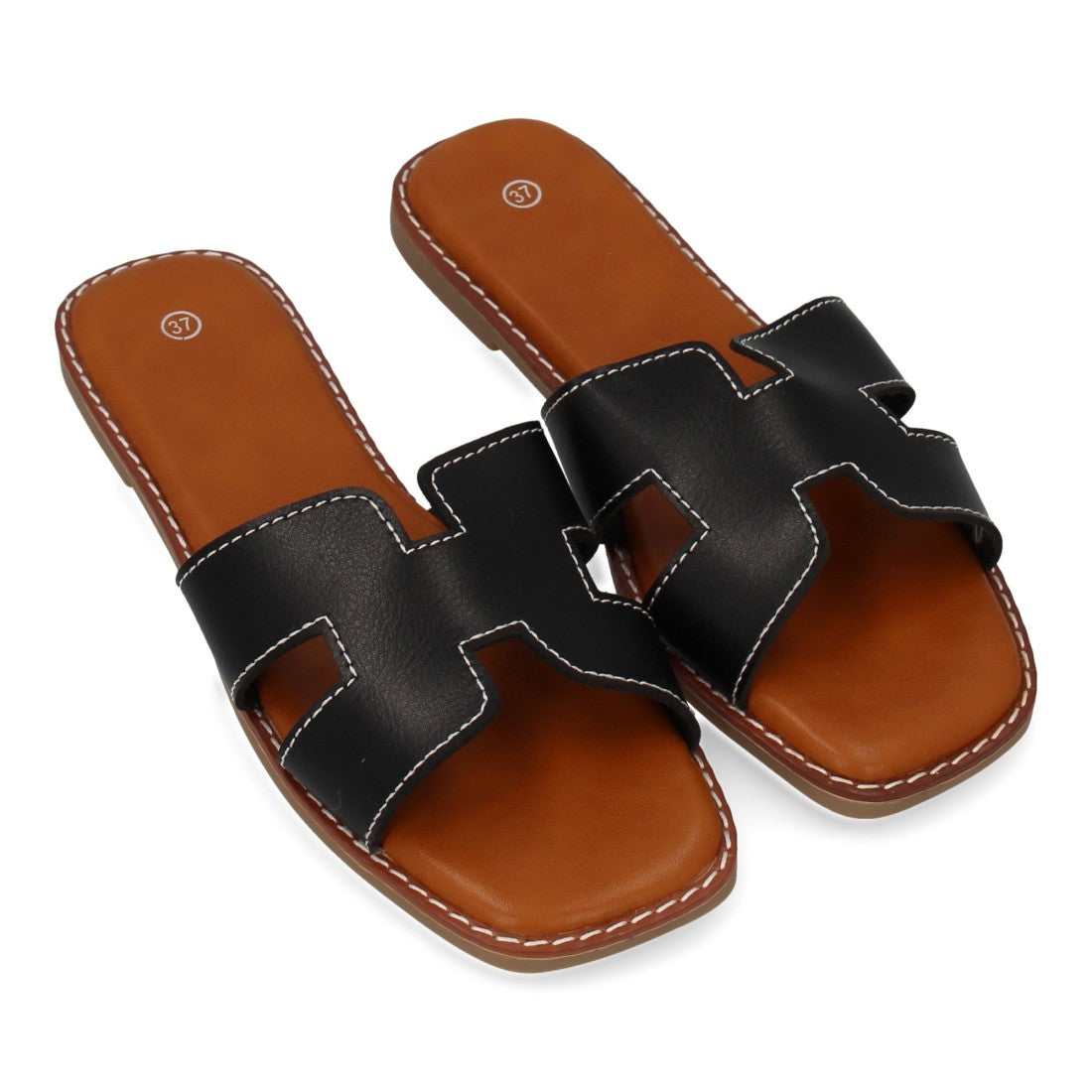 Sandalias con Pala Decorada -Negro