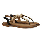 Sandalias planas para mujer comodas elegantes con detalles brillantes-TF5552-Negro