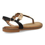 Sandalias planas para mujer comodas elegantes con detalles brillantes-TF5552-Negro