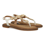 Sandalias planas para mujer comodas elegantes con detalles brillantes-TF5552-Blanco