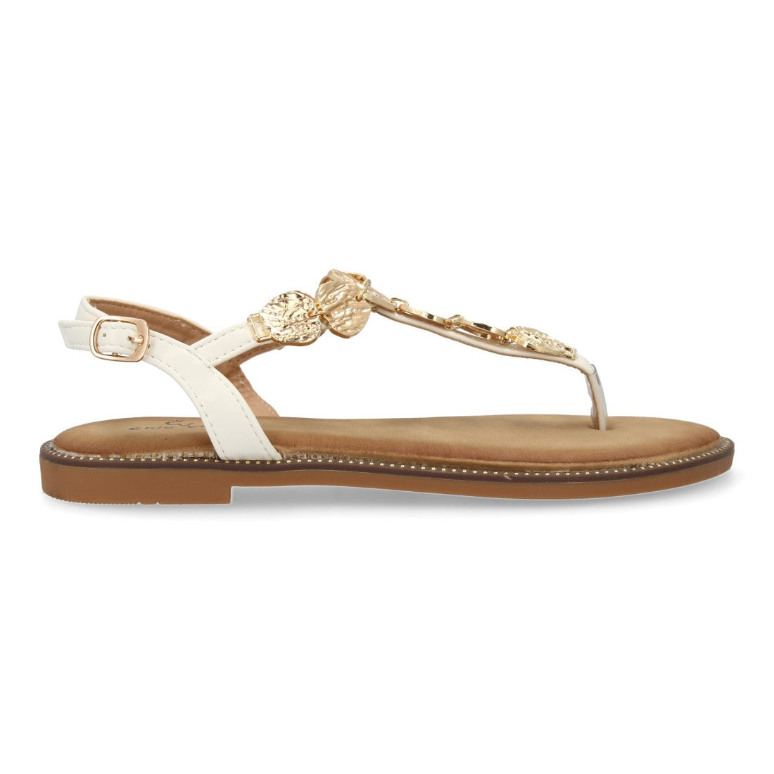 Sandalias planas para mujer comodas elegantes con detalles brillantes - TF5552-Blanco