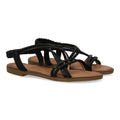 Sandalia plana con diseño trezando y brillantes - TF2509-Negro