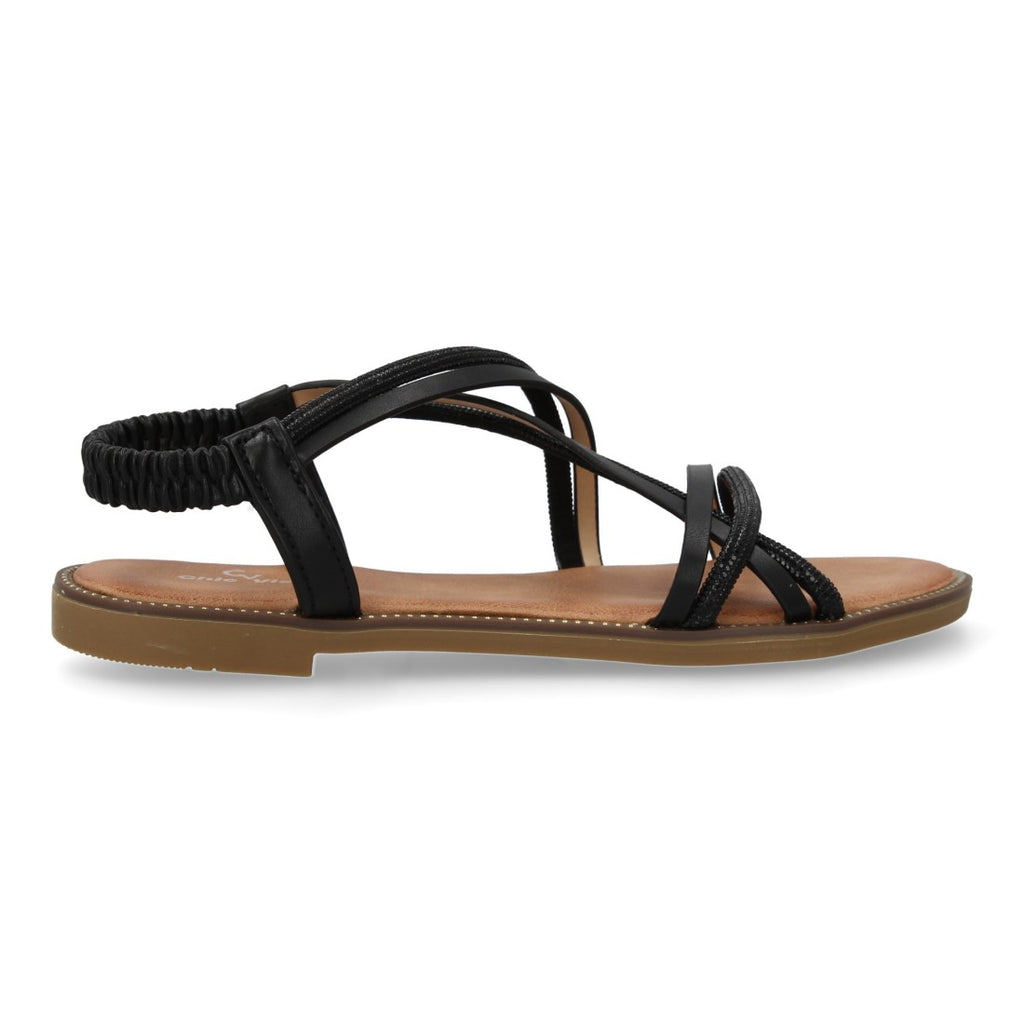 Sandalia plana con diseño trezando y brillantes - TF2509-Negro