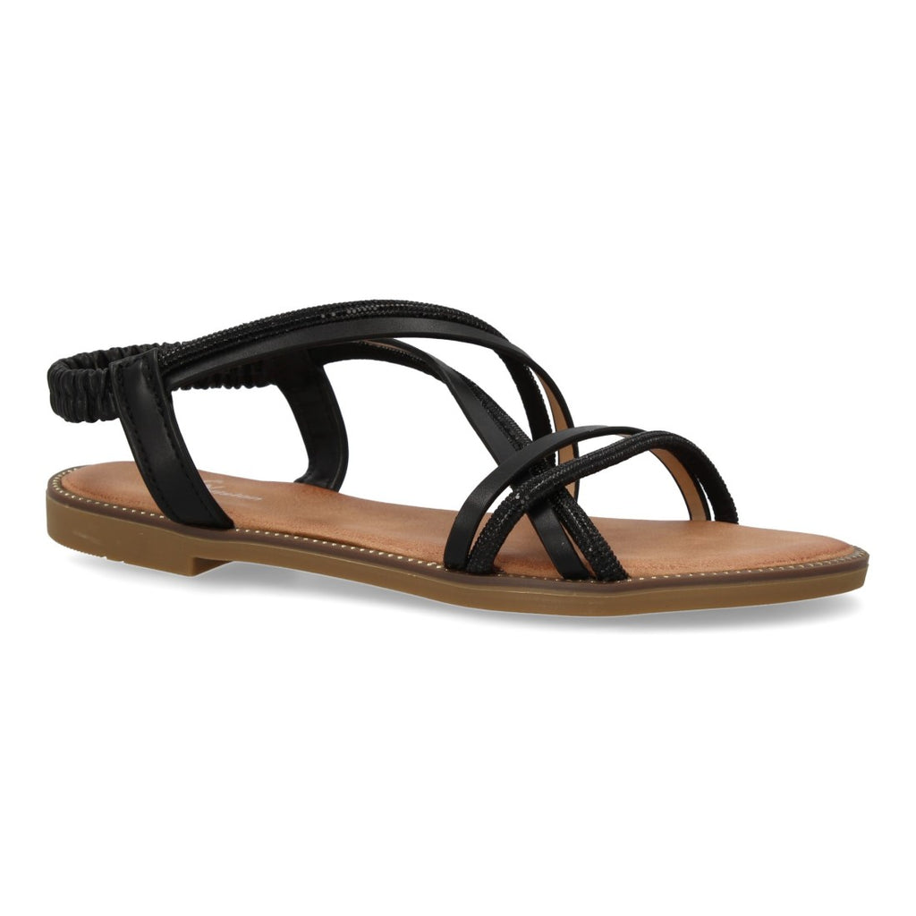 Sandalia plana con diseño trezando y brillantes - TF2509-Negro