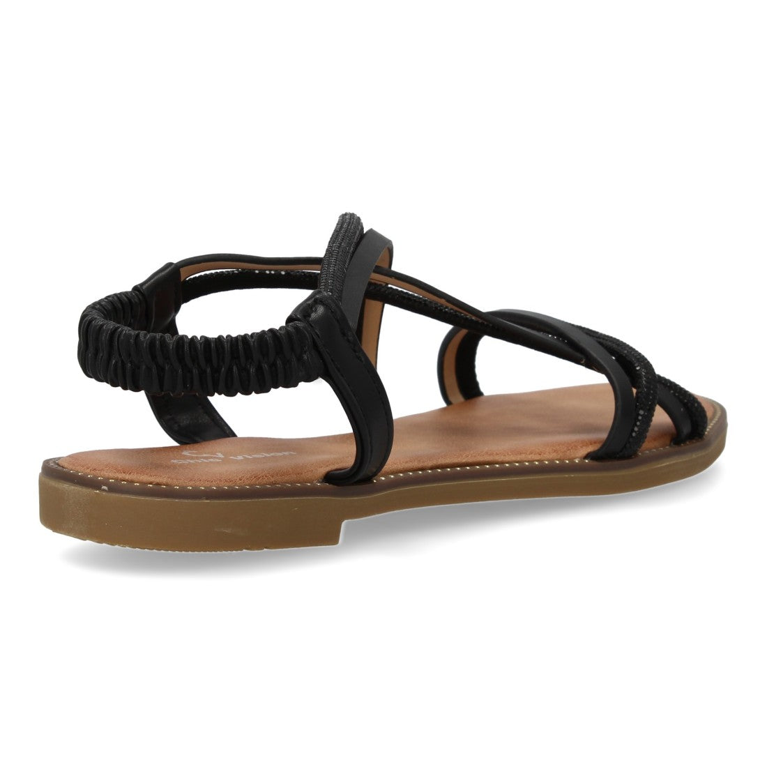 Sandalia plana con diseño trezando y brillantes - TF2509-Negro