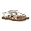 Sandalia plana con diseño trezando y brillantes - TF2509-Blanco