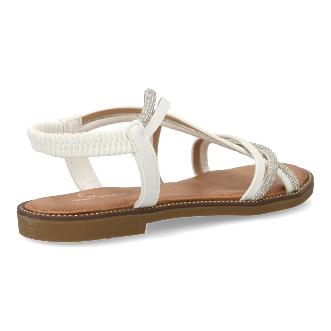 Sandalia plana con diseño trezando y brillantes - TF2509-Blanco