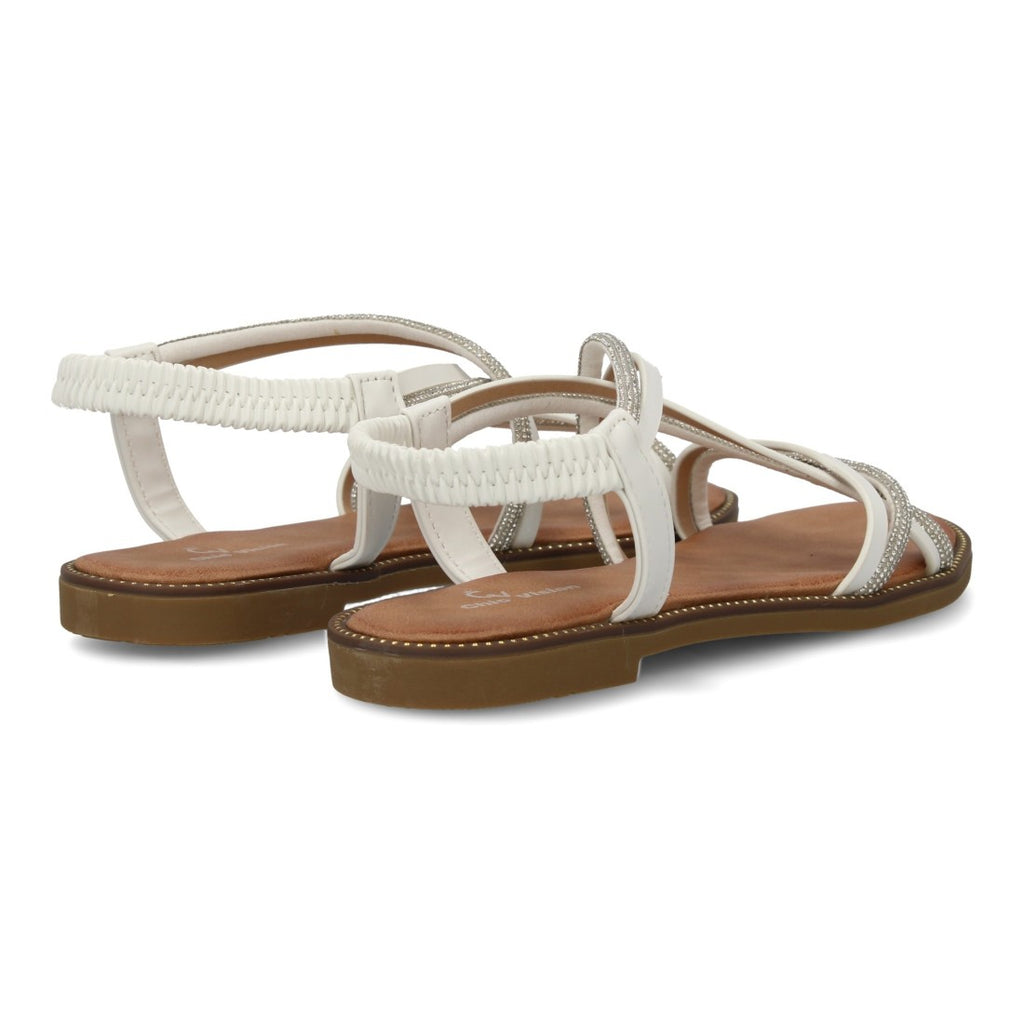 Sandalia plana con diseño trezando y brillantes - TF2509-Blanco