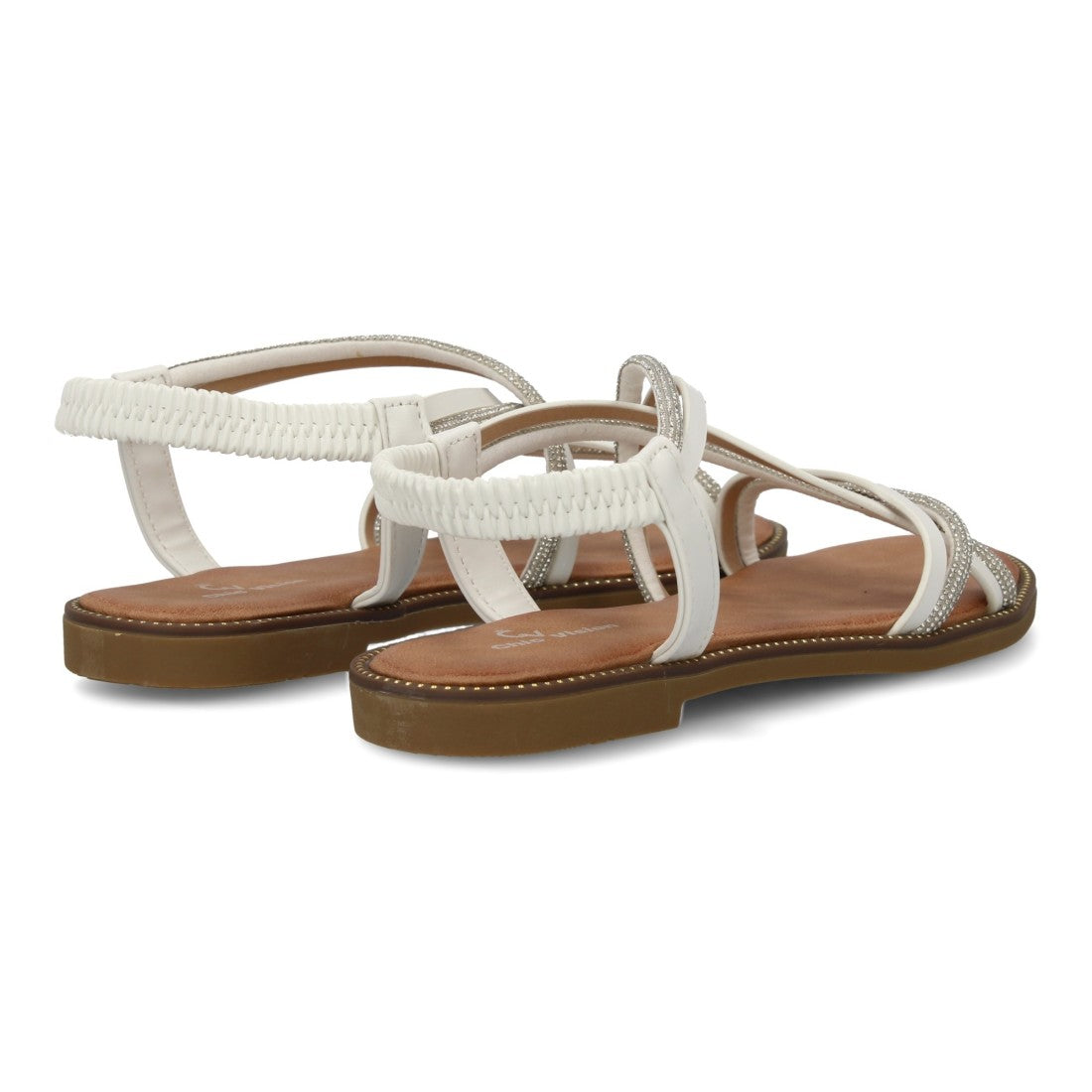 Sandalia plana con diseño trezando y brillantes - TF2509-Blanco